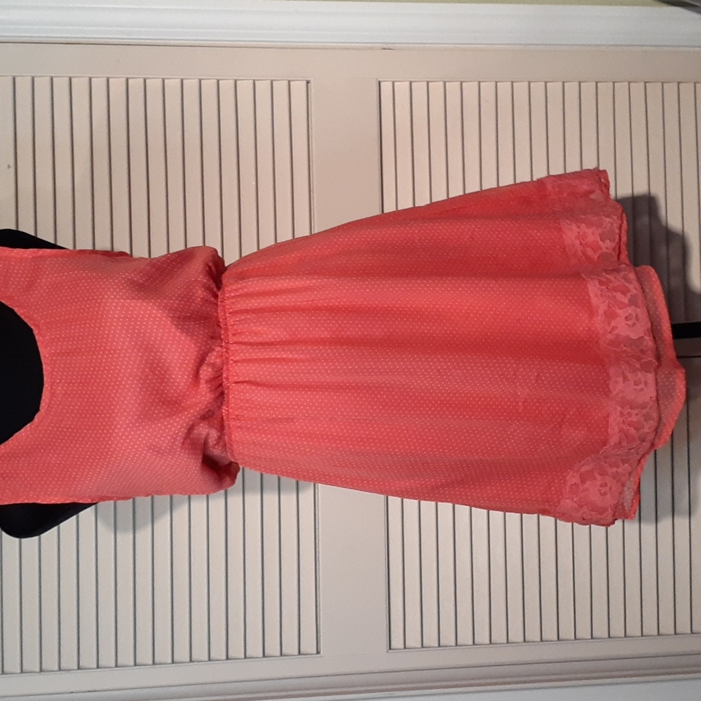 Coral Vintage Style Gingham and Lace dress